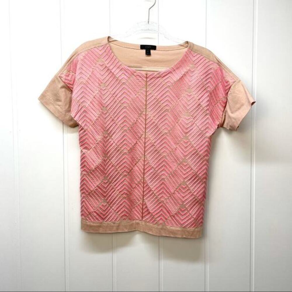 J. Crew Embroidered Short Sleeve Top Size Small‎ Pink